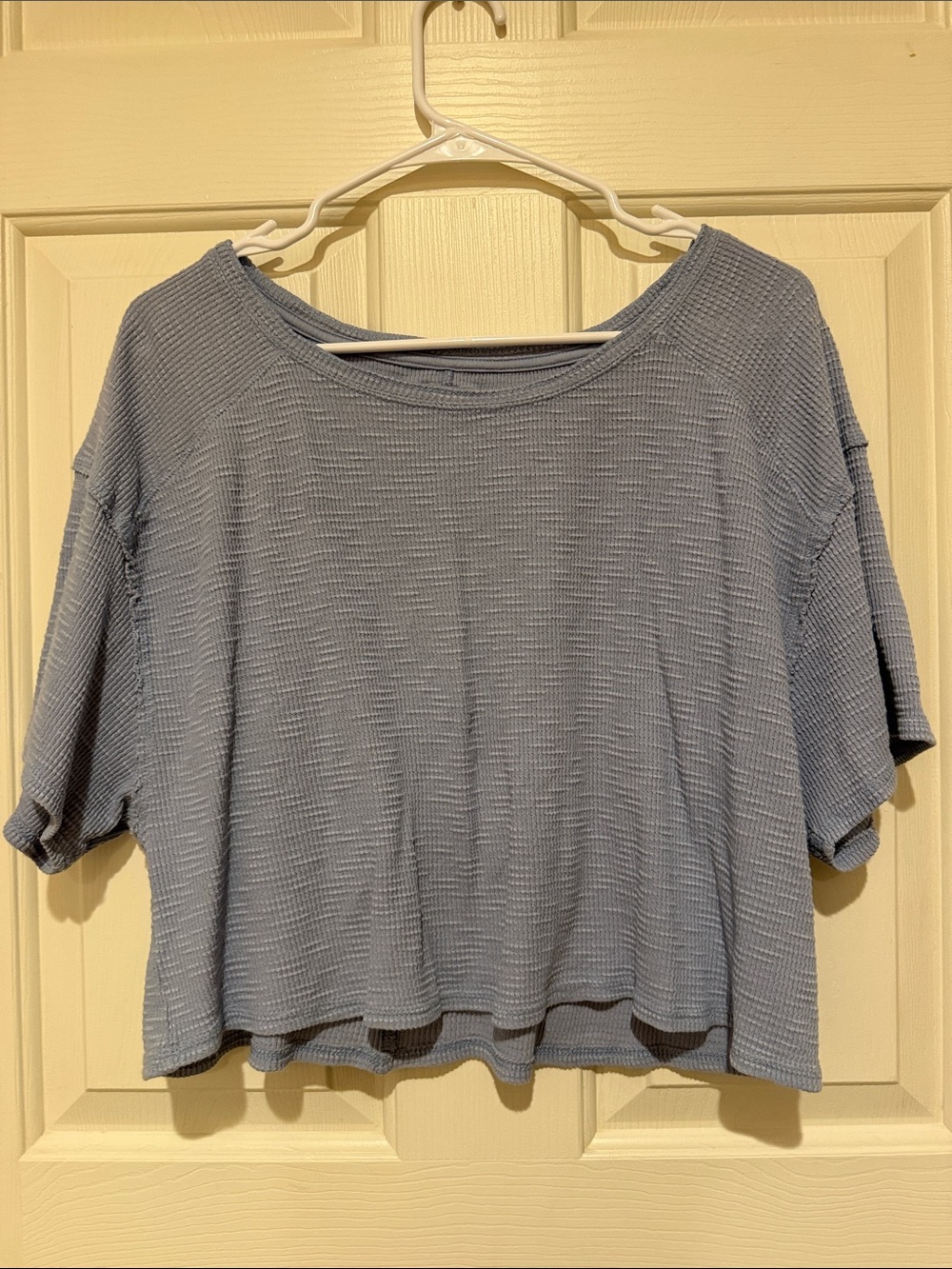 aerie Dusty Blue Waffle-Knit Cropped Tee